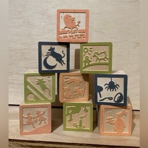 Boutique Wood Nursery Rhyme Blocks Reading Building